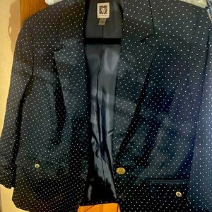 Black/MicroDot Single Button Fitted Blazer, Anne Klein, Size 8